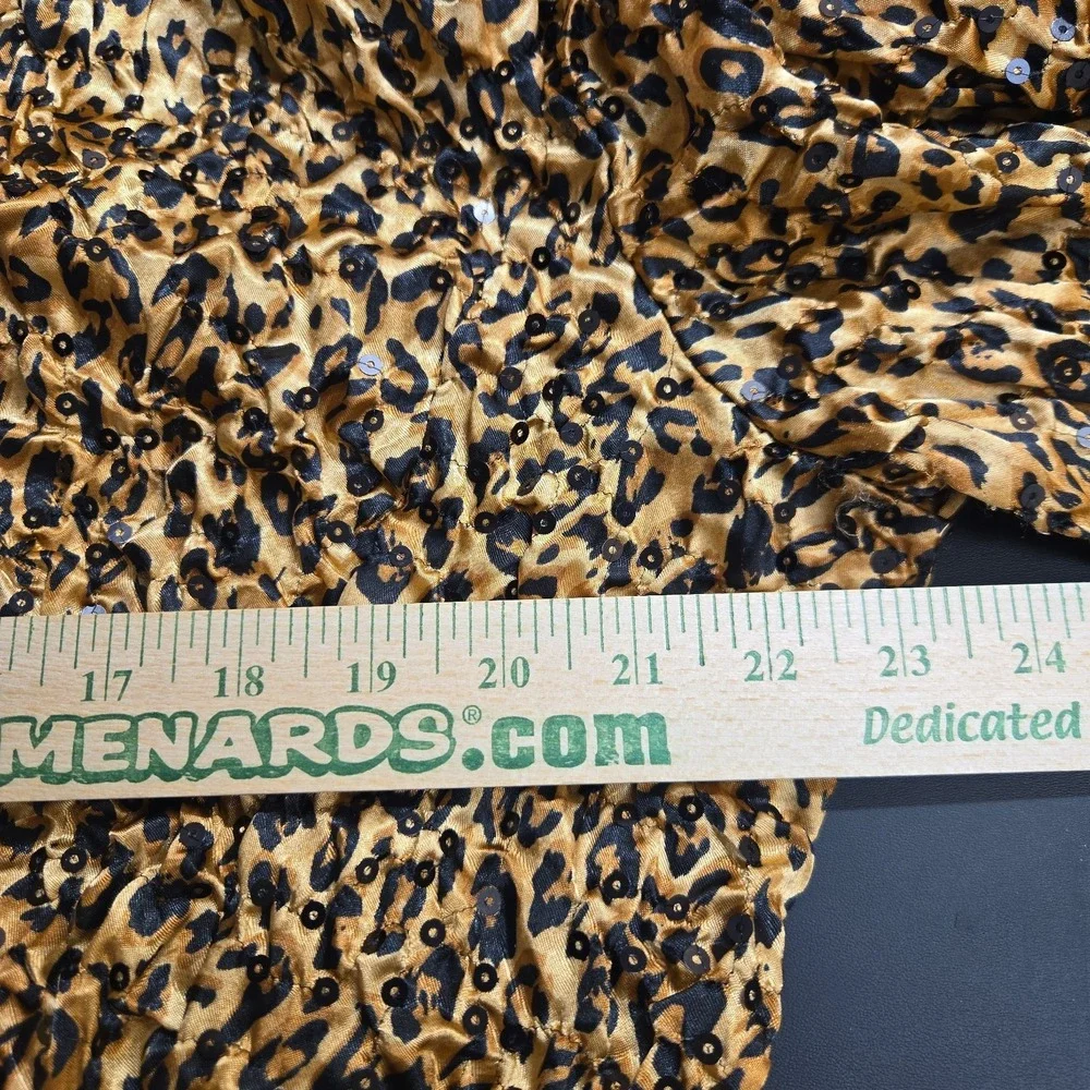 VINTAGE Adressing Woman Jacket Womens L Brown Animal Leopard Print Ruffle Y2K